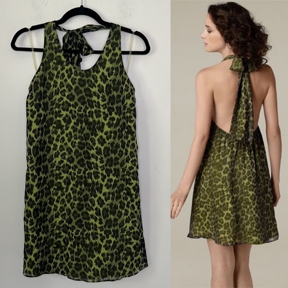 Alice + Olivia Y2K Green Trina Leopard Halter Night Out Dress - Picture 6 of 12